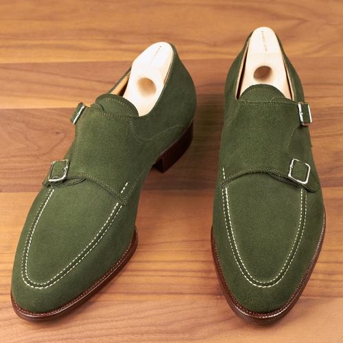 New Men's Handmade Olive Green Suede Loafers Double Monk Strap Stylish Shoes USA 14