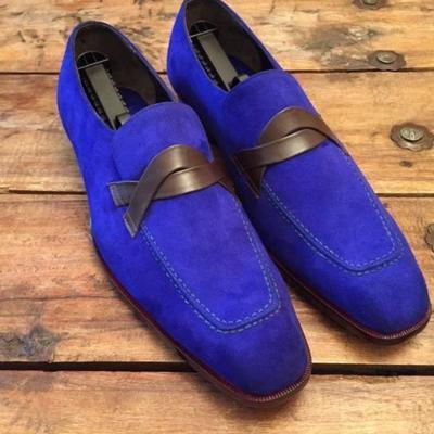 Royal blue loafer suede for adults handmade collection - Thumbnail 2
