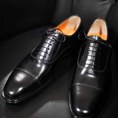 Best black cap toe genuine leather formal wear lace up shoes