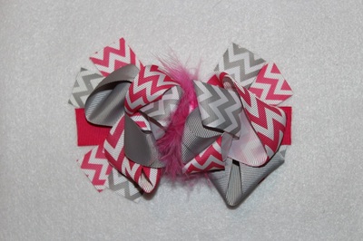 OTT Hot Pink & Gray Chevron Bow 