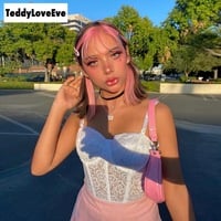 Cute Sexy Floral Lace Corset Camisole Tank Crop Top Sleeveless Shirt Bodycon Goth Punk Summer Casual E-Girl Kawaii Korean Japanese Harajuku Streetwear - Thumbnail 1