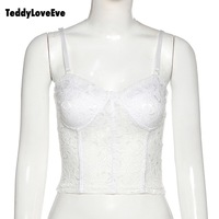 Cute Sexy Floral Lace Corset Camisole Tank Crop Top Sleeveless Shirt Bodycon Goth Punk Summer Casual E-Girl Kawaii Korean Japanese Harajuku Streetwear - Thumbnail 4