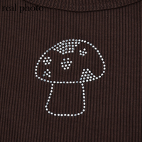 Cute 90s Vintage Brown Mushroom Diamond Aesthetics Crop Top Tank Sleeveless Shirt Summer Casual E-Girl Kawaii Korean Japanese Harajuku Streetwear - Thumbnail 5