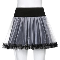 Sexy Goth Dark Punk Mesh A Line Skirt Lace Up Patchwork Ribbon Lace Trim High Waisted Summer Casual E-Girl Kawaii Korean Japanese Harajuku Streetwear - Thumbnail 2