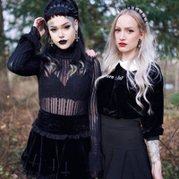Cute Sexy Goth Black Cross Skirt Vintage Lace Trim A-Line Grunge Punk High Waist Ruffle Summer E-Girl Kawaii Korean Japanese Harajuku Streetwear - Thumbnail 4