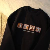 Cute Picture Frame Embroidery Velvet Thick Round Neck Sweatshirt Oversize Hoodie Pullover Sweater E-Girl Kawaii Korean Japanese Harajuku Streetwear - Thumbnail 8