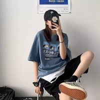 Cute Anime Boy Print Cartoon Oversized Loose Short Sleeve Shirt T-shirt Top Tee Summer Casual E-Girl Kawaii Korean Japanese Harajuku Streetwear - Thumbnail 2