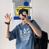 Cute Anime Boy Print Cartoon Oversized Loose Short Sleeve Shirt T-shirt Top Tee Summer Casual E-Girl Kawaii Korean Japanese Harajuku Streetwear - Thumbnail 4