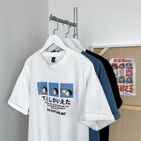 Cute Anime Boy Print Cartoon Oversized Loose Short Sleeve Shirt T-shirt Top Tee Summer Casual E-Girl Kawaii Korean Japanese Harajuku Streetwear - Thumbnail 5