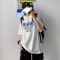 Cute Anime Boy Print Cartoon Oversized Loose Short Sleeve Shirt T-shirt Top Tee Summer Casual E-Girl Kawaii Korean Japanese Harajuku Streetwear - Thumbnail 6