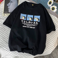 Cute Anime Boy Print Cartoon Oversized Loose Short Sleeve Shirt T-shirt Top Tee Summer Casual E-Girl Kawaii Korean Japanese Harajuku Streetwear - Thumbnail 8