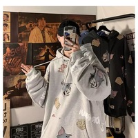 Cute Funny Cat Mouse Print Cartoon Oversized Loose Hoodie Sweatshirt Pullover Sweater Casual E-Girl Kawaii Korean Japanese Harajuku Streetwear - Thumbnail 4