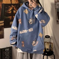 Cute Funny Cat Mouse Print Cartoon Oversized Loose Hoodie Sweatshirt Pullover Sweater Casual E-Girl Kawaii Korean Japanese Harajuku Streetwear - Thumbnail 7