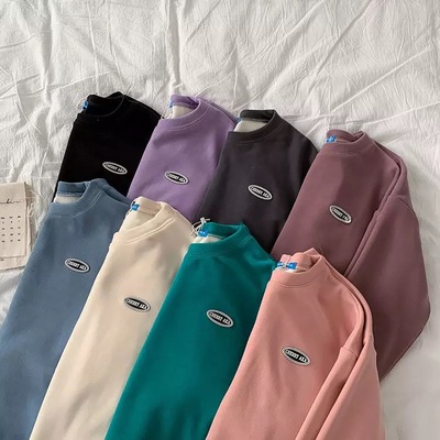 Cute Vintage Velvet Thick Embroidery Oversized Loose Hoodie Sweatshirt Pullover Sweater Casual E-Girl Kawaii Korean Japanese Harajuku Streetwear