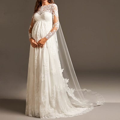Elegant empire pregnant wedding dress with long sleeve maternity lace bridal gowns for women mariage,927