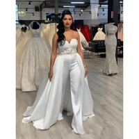 Lace Satin Women Wedding Jumpsuit with Removable Skirt 2021 Strapless Bride Wedding Gowns with Pant Suit,928 - Thumbnail 1