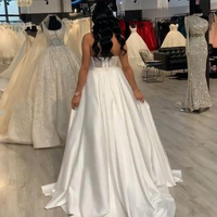 Lace Satin Women Wedding Jumpsuit with Removable Skirt 2021 Strapless Bride Wedding Gowns with Pant Suit,928 - Thumbnail 2