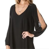 Long Sleeve Fashion Loose V-Neck Dress - Thumbnail 3