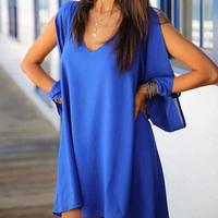 Long Sleeve Fashion Loose V-Neck Dress - Thumbnail 1