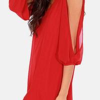 Long Sleeve Fashion Loose V-Neck Dress - Thumbnail 2