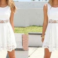 Fashion Round Neck Sleeveless Lace Dress - Thumbnail 1