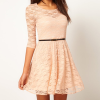 Slim Sexy Round Neck Big Yards Lace Dress - Thumbnail 1