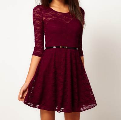 Slim Sexy Round Neck Big Yards Lace Dress