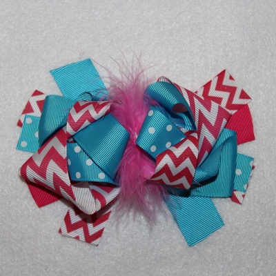 Ott pink and turquoise chevron hair bow