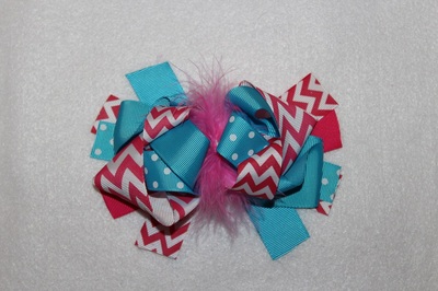 OTT Pink and Turquoise Chevron Hair Bow