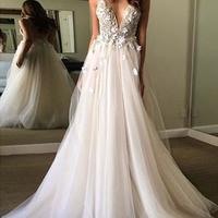 2021 prom dresses, v neck prom dresses,light champagne prom dresses,long prom dress, evening dress,243 - Thumbnail 2
