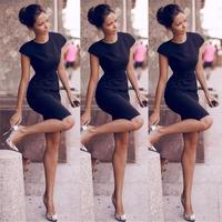 Short-Sleeved Slim Round Neck Dress - Thumbnail 1