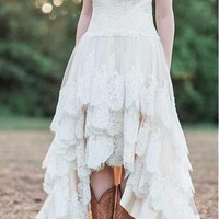 Country High Low Lace Wedding Dresses Bridal Gown,248 - Thumbnail 1