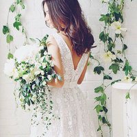 White v neck lace high- low wedding dress, lace bridal dress,251 - Thumbnail 1