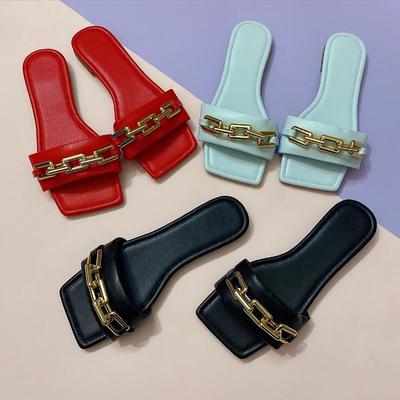 2021 new square chain flat sandals and slippers s-328