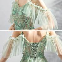 Green Princess Gown,Evening Party Dress,Tulle Lace Appliques with Beads Prom Dresses,252 - Thumbnail 1