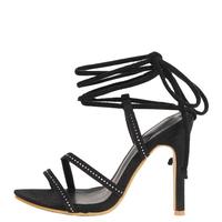 Black strappy stiletto high heel sandals S-329 - Thumbnail 1