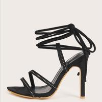 Black strappy stiletto high heel sandals S-329 - Thumbnail 2