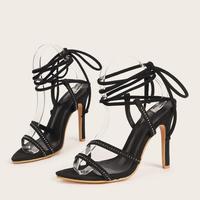 Black strappy stiletto high heel sandals S-329 - Thumbnail 5