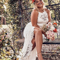 Halter Plus Size Lace Wedding Dress Bridal Gown,Side Slit Bridal Dresses,Cheap Wedding Gowns,255 - Thumbnail 1