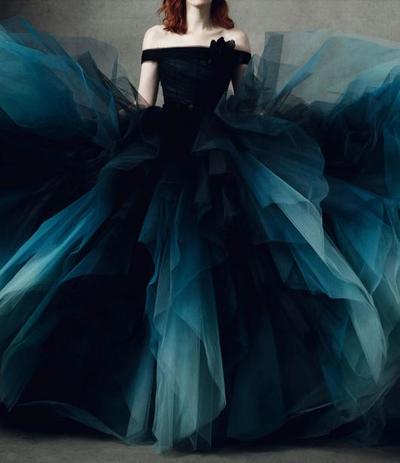 Black and Blue Ombre Wedding Dress A-Line with Horse Hair Skirt vestidos de novia 2021 Off-shoulder Black Wedding Gown,256