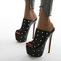 New rivet fish mouth high-heeled nude boots stiletto sandals and slippers women S-331 - Thumbnail 2