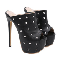 New rivet fish mouth high-heeled nude boots stiletto sandals and slippers women S-331 - Thumbnail 4
