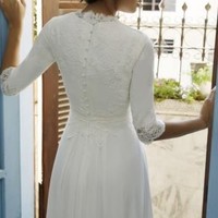 Modest Half Sleeve Lace Wedding Dress,Cheap Chiffon Bridal Gowns,Floor Length Bridal Dresses,Beach Wedding Dresses,261 - Thumbnail 1