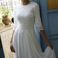 Modest Half Sleeve Lace Wedding Dress,Cheap Chiffon Bridal Gowns,Floor Length Bridal Dresses,Beach Wedding Dresses,261 - Thumbnail 2