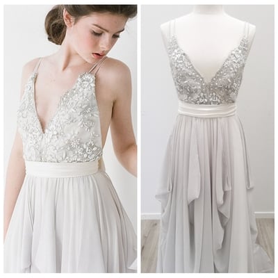 Sexy lolita style spaghetti boho wedding dress with rhinestones beading chiffon grey wedding dress sash bodice backless bridal gowns,262 - Thumbnail 4