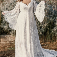Plus Size Boho Wedding Dress,Wedding Dress for Curvy Bride,Plus Size Long Sleeves Bohemian Wedding Dress,263 - Thumbnail 2