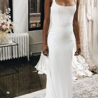 Square Neckline Informal Summer Wedding Dress,Satin Wedding Dresses,Mermaid Bridal Gowns,265 - Thumbnail 1