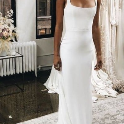 Square neckline informal summer wedding dress,satin wedding dresses,mermaid bridal gowns,265 - Thumbnail 4