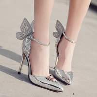 Embroidered patent leather pointed toe hollow foreign trade high heels women S-339 - Thumbnail 2