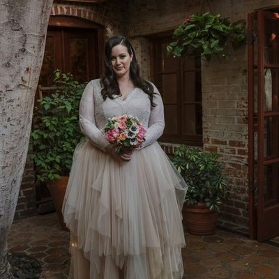 Long sleeve lace and tulle plus size wedding dress,272 - Thumbnail 3